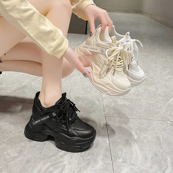 Women's Thick-Soled Dad Shoes, 9cm Platform, Breathable Spring 2023 Style, Trendy Small Size White Sneakers