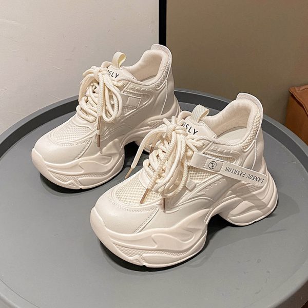 Women's Thick-Soled Dad Shoes, 9cm Platform, Breathable Spring 2023 Style, Trendy Small Size White Sneakers