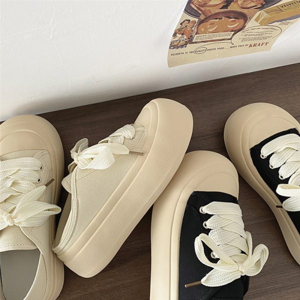Women's Two-Way Thick-Soled Height-Increasing Canvas Shoes - Spring 2025 Versatile Ugly Cute Big-Head Little White Shoes