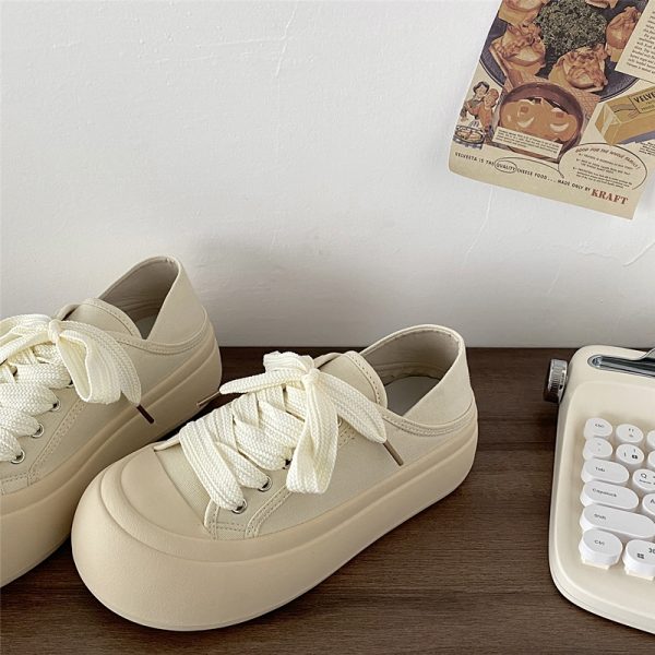Women's Two-Way Thick-Soled Height-Increasing Canvas Shoes - Spring 2025 Versatile Ugly Cute Big-Head Little White Shoes