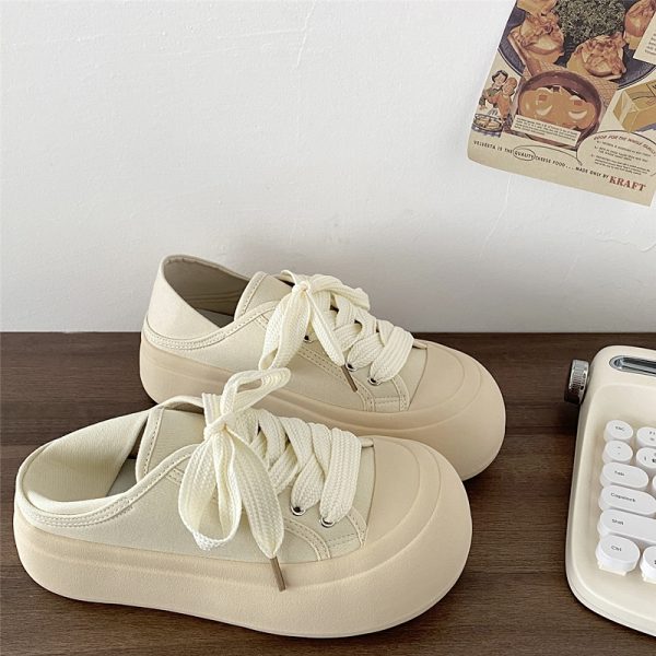 Women's Two-Way Thick-Soled Height-Increasing Canvas Shoes - Spring 2025 Versatile Ugly Cute Big-Head Little White Shoes
