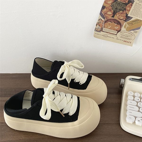 Women's Two-Way Thick-Soled Height-Increasing Canvas Shoes - Spring 2025 Versatile Ugly Cute Big-Head Little White Shoes