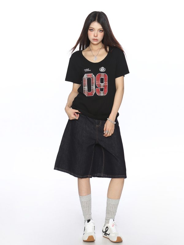 Women's V-Neck American Letter Embroidery Short Sleeve T-Shirt - Summer Loose Fit Casual Slimming Top in Y2K Style