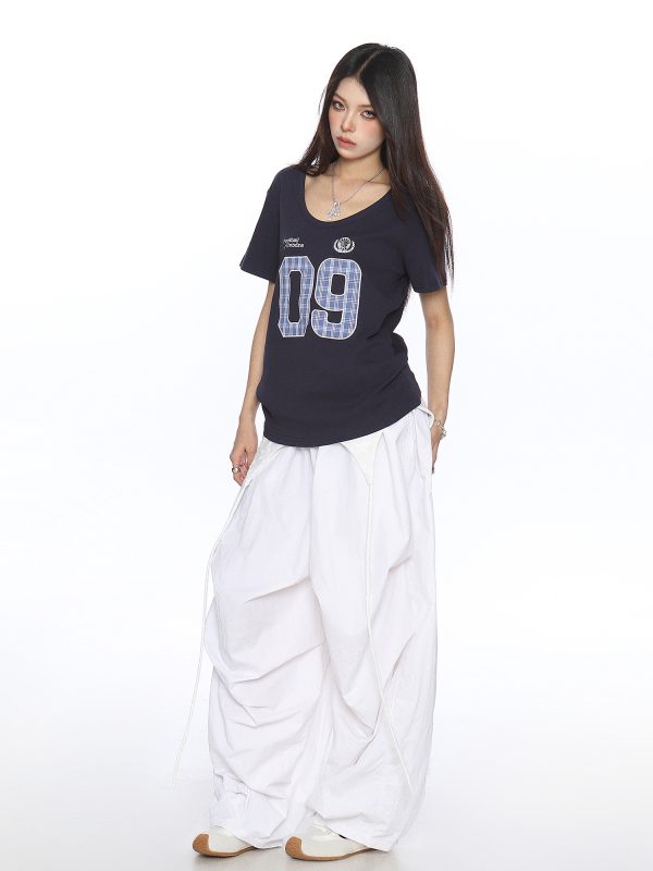 Women's V-Neck American Letter Embroidery Short Sleeve T-Shirt - Summer Loose Fit Casual Slimming Top in Y2K Style