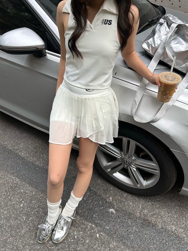 Women's V-Neck Sleeveless Tennis Vest & Skirt Set - Circle Design Sports Fitness Outfit, Perfect for Activewear and Athleisure