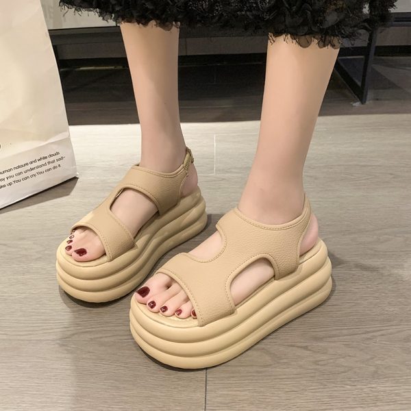 Women's Versatile Open-Toe Thick-Soled Cross-Strap Beach Sandals 2025 Summer Roman Style Soft Sole Elastic Band Footwear