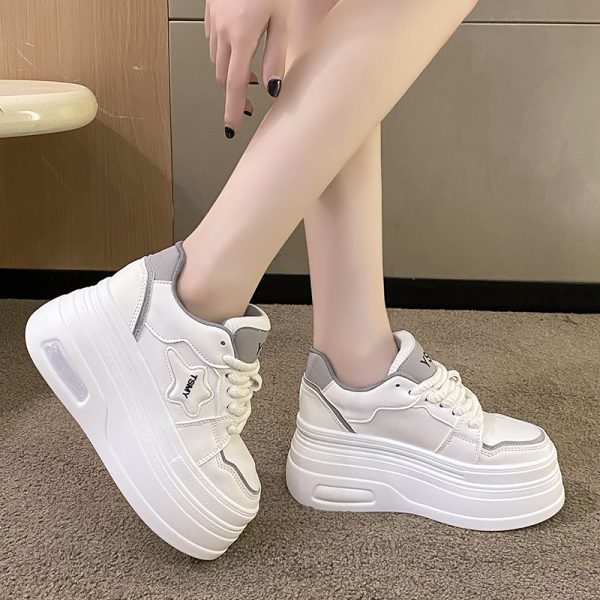 Women's White Platform Shoes - 2024 Trendy Thick-Soled Casual Footwear for Petite, Height-Increasing Versatile Style