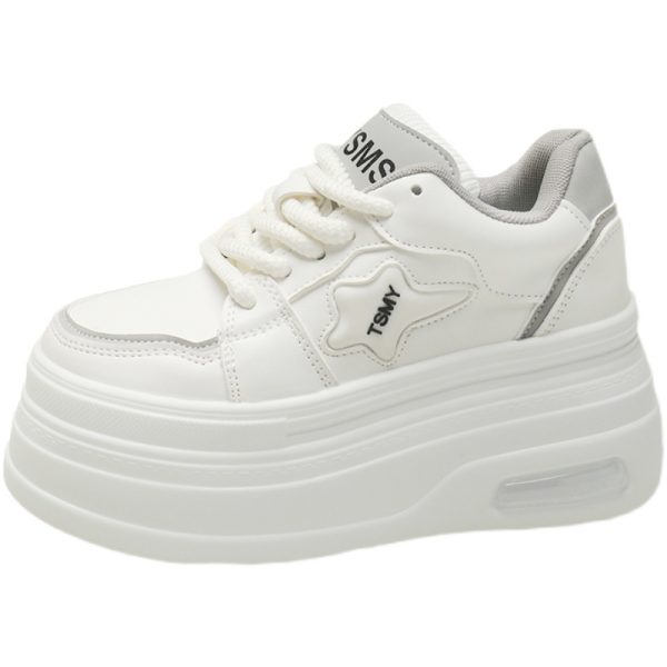 Women's White Platform Shoes - 2024 Trendy Thick-Soled Casual Footwear for Petite, Height-Increasing Versatile Style