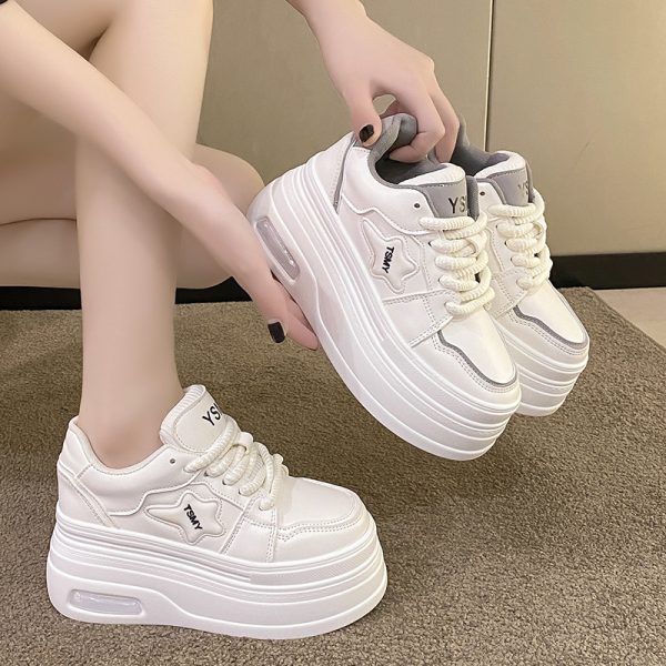 Women's White Platform Shoes - 2024 Trendy Thick-Soled Casual Footwear for Petite, Height-Increasing Versatile Style