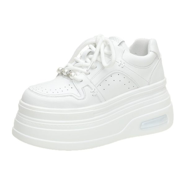 Women's White Thick-Soled Sneakers - Casual Platform Sport Shoes for Petite Height Increase - 2024 Spring/Summer Collection