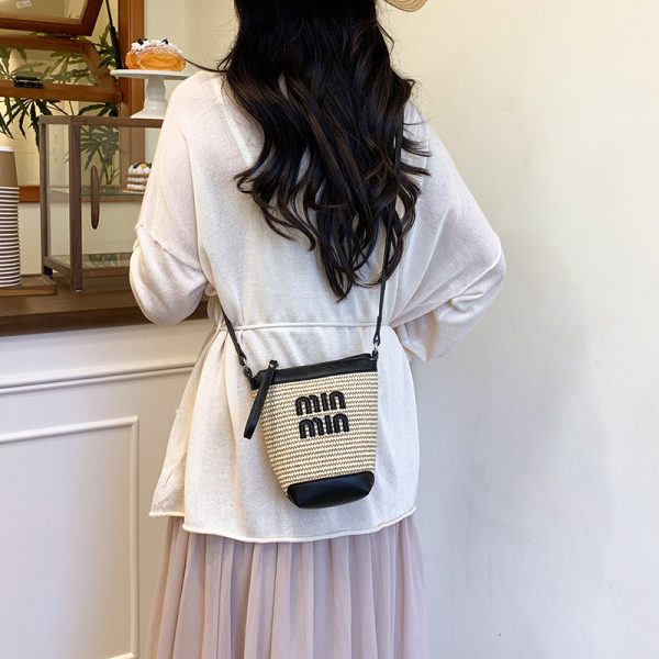 Woven Straw Bucket Bag for Women - Summer Seaside Vacation Crossbody Phone Bag 2025