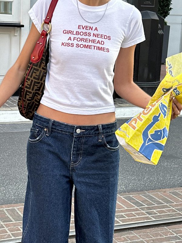 Y2K American Retro White Short Crop Short-Sleeve T-Shirt for Women, Slim Fit Off-Shoulder Trendy Top