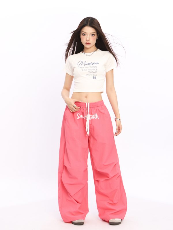 Y2K American Style Shoulder Crop Top for Women - Slim Fit, Short Sleeves, Waist Exposure, Summer Letter Design