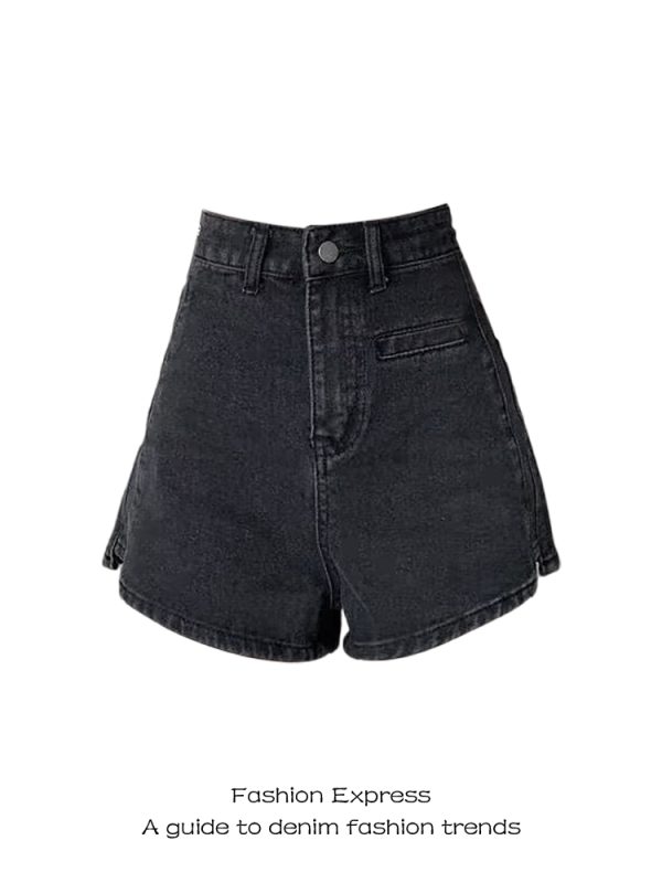 Y2K Black Denim Shorts for Women with Cross Flower Embroidery, Low-Waist Slim Fit Bodycon Hot Pants for Autumn/Winter 2025