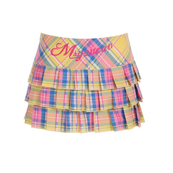 Y2K Sisters Colorful Pleated Skirt - Women's High-Waisted Mini Skirt in Millennial Style, Trendy JK Design