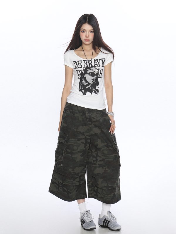 Y2K Slim-Fit Cropped T-Shirt for Women, American-Style Spicy Girl Portrait Print, Short Sleeve Summer Top