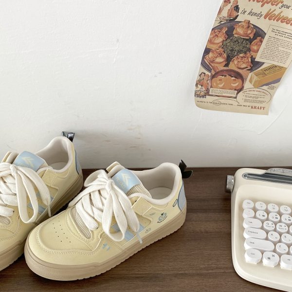 Yellow Apple Graffiti Platform Sneakers for Women - 2025 Retro Thick-Soled Casual Sports Shoes