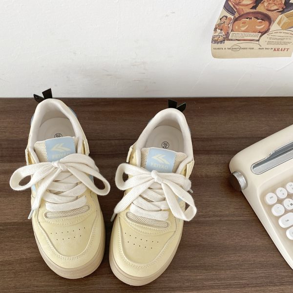 Yellow Apple Graffiti Platform Sneakers for Women - 2025 Retro Thick-Soled Casual Sports Shoes