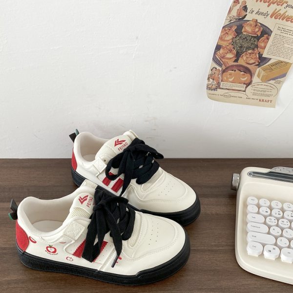 Yellow Apple Graffiti Platform Sneakers for Women - 2025 Retro Thick-Soled Casual Sports Shoes