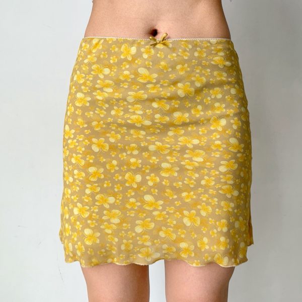 Yellow Butterfly Print A-Line Midi Skirt for Women - Vintage DIY Summer Style Short Skirt, Perfect for Y2K and Casual Outfits