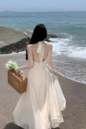 Backless Halter Neck Maxi Dress