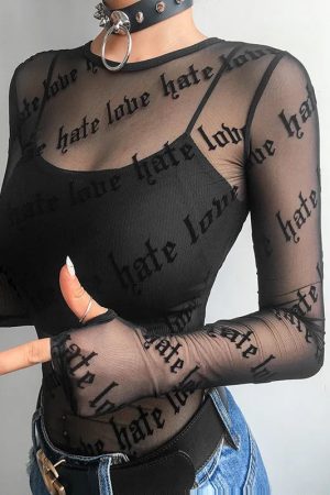 Baddie Love Hate Sheer Mesh Top