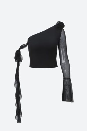Baddie Rose One Shoulder Mesh Top