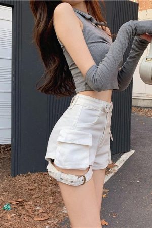 Belt Detail Cargo Denim Shorts
