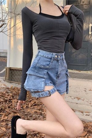 Belt Detail Cargo Denim Shorts