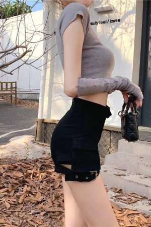 Belt Detail Cargo Denim Shorts
