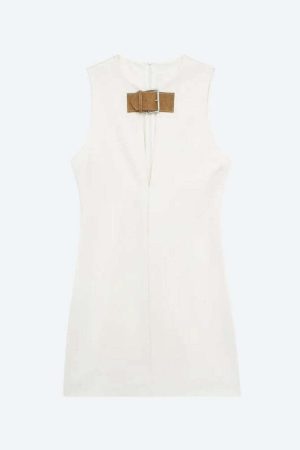 Belted Plunge Neck Mini Dress