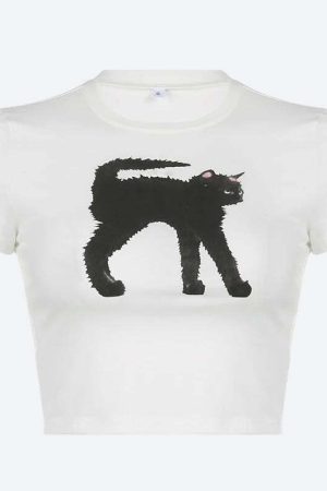 Black Cat Crop Tee