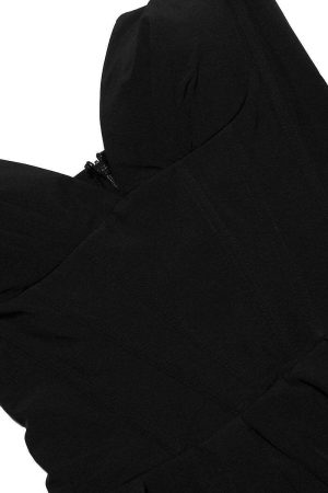 Black Plunge Corset Midi Dress