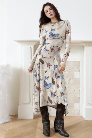 Butterfly One Shoulder Midi Dress