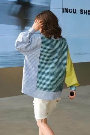 Buttoned Sleeved Patchwork Shirt