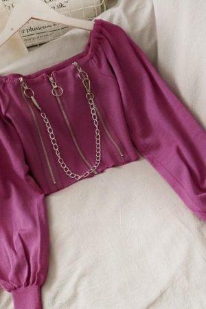 Chain Detailed Square Neck Crop Top