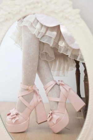Coquette Bow Star Buckled Platform High Heels