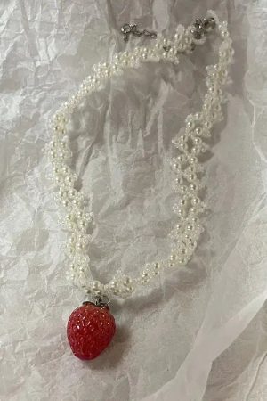 Coquette Strawberry Pearl Beaded Necklace