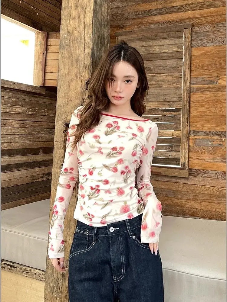 Cottagecore Floral Mesh Top