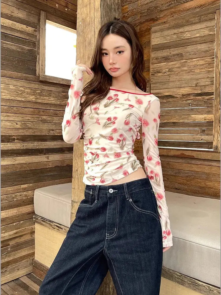 Cottagecore Floral Mesh Top
