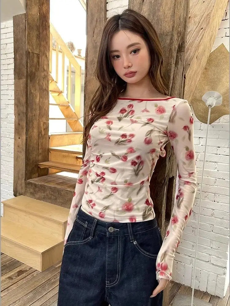 Cottagecore Floral Mesh Top