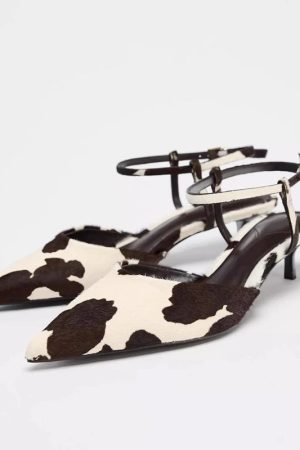 Cow Print Pointed-Toe Kitten Heel
