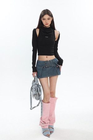 Cowl Collar Cut-Out Crop Top