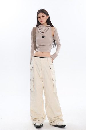 Cowl Collar Cut-Out Crop Top