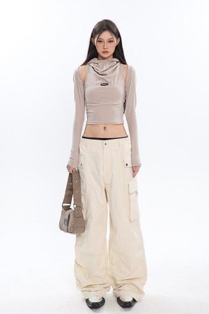 Cowl Collar Cut-Out Crop Top