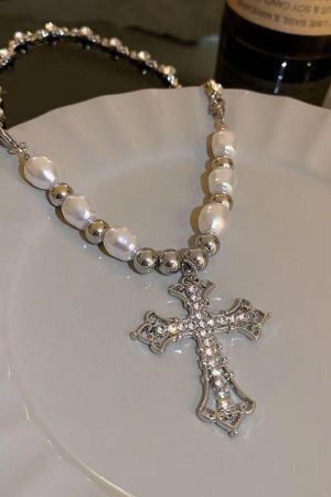Cross Pearl Necklace