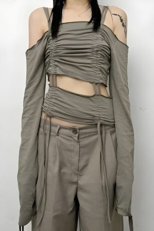 Cut-Out Ruched Long Sleeve Top