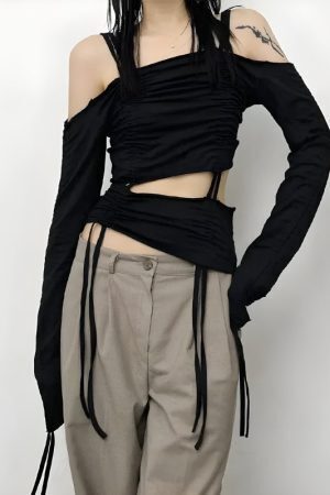 Cut-Out Ruched Long Sleeve Top