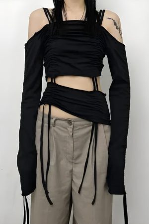 Cut-Out Ruched Long Sleeve Top