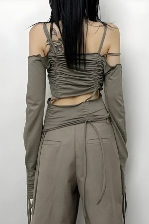 Cut-Out Ruched Long Sleeve Top